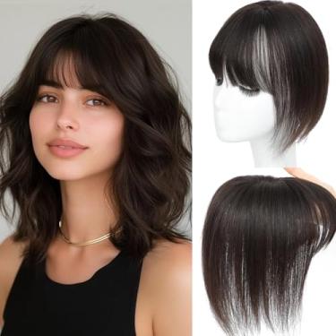 Imagem de Toppers de cabelo humano para mulheres com queda de cabelo para mulheres, peças de cabelo humanas reais com franja, feitas à mão, respirável, 3 x 4,5, base suíça, 25 cm (marrom escuro)