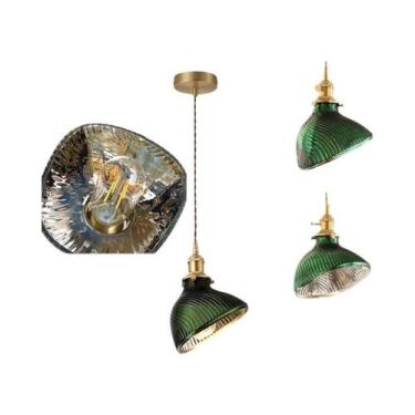 Imagem de Lustre De Vidro Com Listras Verdes E27, Luminária Pendente Para Sala D