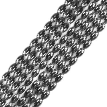 Imagem de 39 cm/15,3 polegadas 5 x 8 mm pedra preciosa de hematita preta natural contas soltas em forma de arroz fio cristal cura energia contas de energia para fazer joias colar de pulseira faça você mesmo