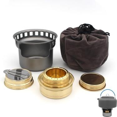 Imagem de Mini estufa de alcohol para mochila,Quemador de espíritu de latón ligero con soporte de aluminio,Quemador de alcohol portátil con bolsa de almacenamiento (Gray)