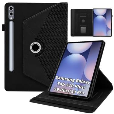Imagem de Kitzomi Capa para Samsung Galaxy Tab S10 Plus 2024/ S9 FE Plus 5G 12,4 polegadas 2023 com bolso giratório de 360° multi-ângulo capa protetora de couro PU despertar/hibernar automaticamente, preta