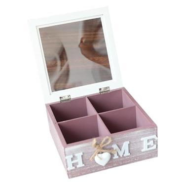 Imagem de Fenteer Caixa de armazenamento de madeira com 4 compartimentos, presentes com tampa transparente, organizador de mesa multifuncional para material de, Roxo