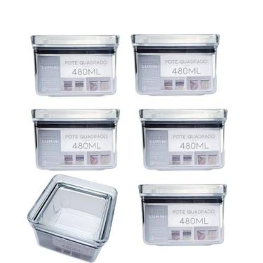 Imagem de Kit 6 Potes Herméticos Quadrado 480ml Empilháveis - Paramount