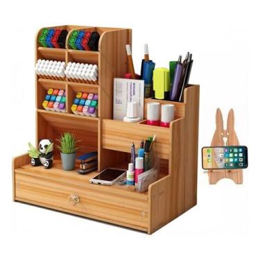 Imagem de Organizador de mesa de madeira Estable com gaveta 24,5x15x25,4 cm - J-