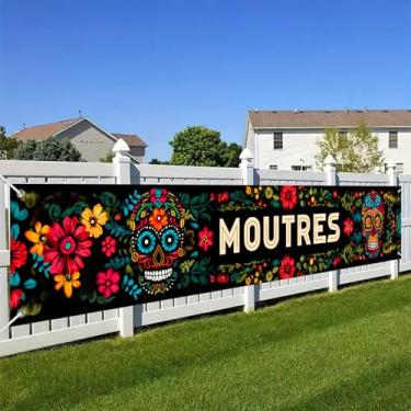 Imagem de BlissYard Dia De Los Muertos Decorações Banner Caveiras de Açúcar Rosas Design Floral para Interior Exterior Jardim Cerca Exterior Sinal de Varanda Decoração de Festa 118x20 Polegadas Tecido Poliéster