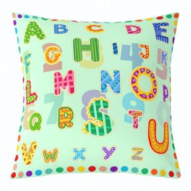 Imagem de jejeloiu Conjunto de 1 capas de almofada coloridas do alfabeto para crianças, meninos, meninas, 45,7 x 45,7 cm, capa de almofada de aprendizagem precoce, decoração de pontos arco-íris, alfabeto ABC
