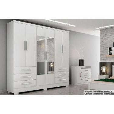 Imagem de Guarda Roupa Solteiro 6 Portas (2 C/ Espelho) E 6 Gavetas C/ Pés Encanto/berlim Neve - Novo Horizonte