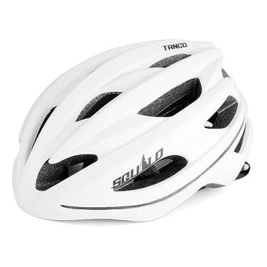 Imagem de SQUALO Capacete de bicicleta adulto Tango, capacete de ciclismo de estrada para homens e mulheres com luz LED traseira e imagem LED (branco, grande (58-62 cm)