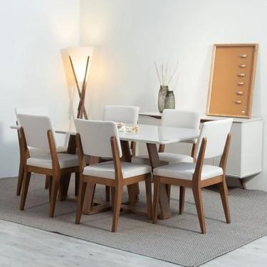 Imagem de Conjunto de Jantar Mesa com Vidro Avena 6 Cadeiras Ella - Canella c/Off White