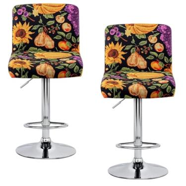Imagem de Levoberg Conjunto de 2 capas de banco de bar impressas sem braços giratórias com costas elásticas quadradas bancadas de altura para bancos de bar com encosto médio e baixo para cozinha, sala de jantar