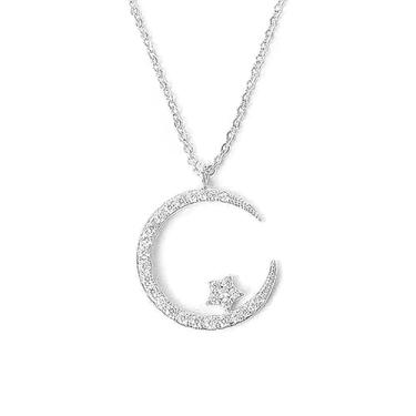 Imagem de dsmrosp Bright Night – Colar de estrela da lua, colares de alcatrão S desejos, colar com pingente de lua e estrelas, To My Daughter Stars, colar de zircão brilhante, colar de promessa de amizade