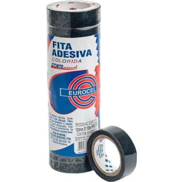 Imagem de Fita Adesiva Po 2000 12Mmx10M Preta 10 Rolos - Eurocel