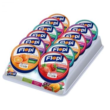 Imagem de Bala Flopi Sem Açúcar 12 Latinhas Sabores Sortidos Florestal