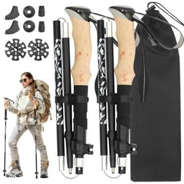 Imagem de Bastões de caminhada dobráveis para trekking, bengala de caminhada dobrável leve para viagem com alça de EVA, bengala para mulheres e homens, altura ajustável, conjunto de 2