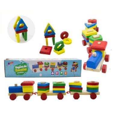 Imagem de Brinquedo Colorido Trem Vagões Formas Geométricas Madeira - Spider