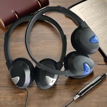 Imagem de Getgold Fones de ouvido com fio para estudantes, conector de 3,5 mm, cabo de 1,8 m, na orelha, ajustável, preto (pacote com 2)