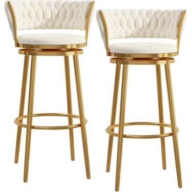 Imagem de Conjunto De 2 Bar De Cozinha, Banco De Café Da Manhã Giratório 360°, Bar Ch De Veludo Com Encosto, Bar Bar Estofado Moderno Ch, Altura Do Assento 29.5"