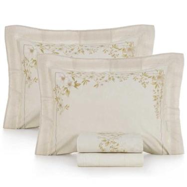 Imagem de Jogo de Cama King Size Lençol 100% Algodão Percal 200 Fios Eva 4 Peças