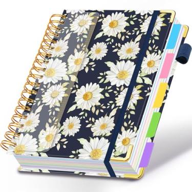 Imagem de Caderno espiral para trabalho, caderno de 300 páginas, 5 matérias, pautado na faculdade, com divisórias e abas, caderno grande de 20 x 25 cm para mulheres, estudantes, anotações e organizador (branco