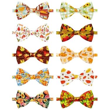Imagem de PET SHOW Pacote com 10 gravatas borboleta para cães pequenos, gravatas-borboleta ajustáveis para cães médios, abóbora, folha de bordo, laços, festa de aniversário, férias, acessórios sortidos para
