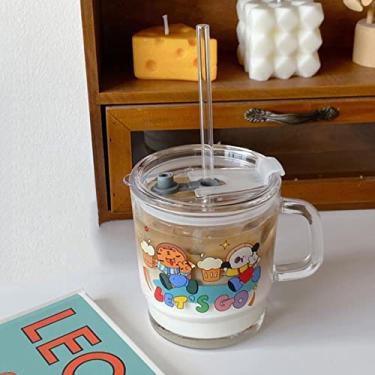 Imagem de Garrafa de água de vidro de 400 ml caneca de café fofa copo de leite portátil bolha chá cerveja suco copo com tampa copo de bebida presente