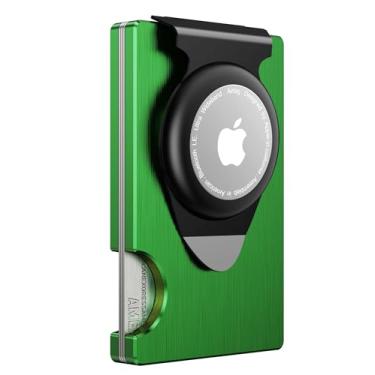 Imagem de Apple Airtag Carteira masculina fina: carteira de metal com 2 clipes de dinheiro substituíveis conjunto de caixa de presente para marido masculino no aniversário Brithday, Oliva, Smart Wallet