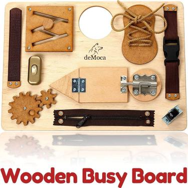 Imagem de Montessori Busy Board for Toddlers - Brinquedos Sensoriais de Madeira para Crianças - Brinquedo de Viagem com Atividades Educacionais e Brinquedo de A
