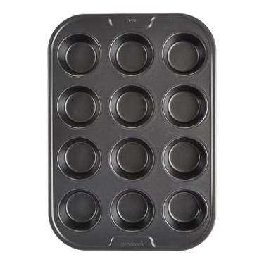 Imagem de GoodCook Forma de muffin PRO antiaderente para cupcake, resistente à deformação e a arranhões, segura na máquina de lavar louça, estrutura de aço carbono para assar uniformemente com ou sem forro, 12