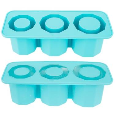 Imagem de 2 bandejas para cubos de gelo com tampa para freezer, formas de cubos de gelo reutilizáveis para copos de gelo, molde de gelo de silicone, coquetéis, uísque, bebidas, suco, café (azul lago)