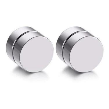 Imagem de Brinco Masculino Falso Alargador Pressão Imã Prata 6Mm
