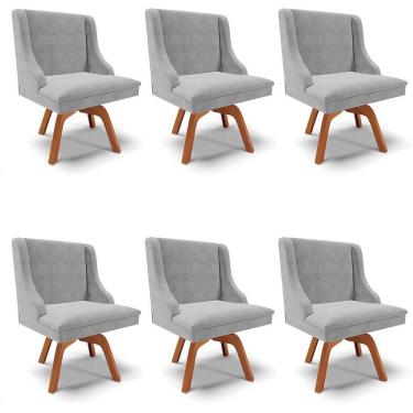 Imagem de Kit 6 Cadeiras Estofadas Giratória para Sala de Jantar Lia Suede Cinza - Ibiza