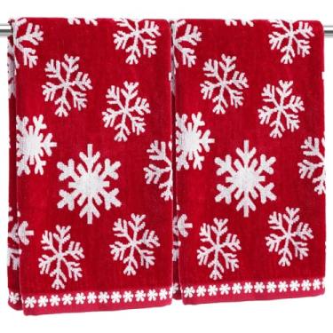 Imagem de Whaline Toalhas de mão de Natal Toalha de banho de algodão floco de neve de inverno toalha de banho decorativa branca de Natal para limpeza de secagem, cozinha, 26,8 x 15,7 polegadas, 2 peças