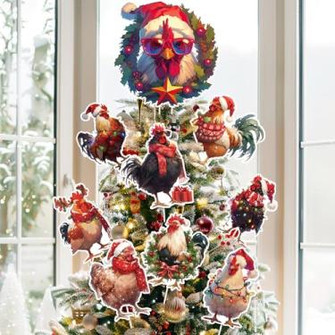 Imagem de Enfeite de árvore de galinha de Natal, 9 peças, enfeite de árvore, decoração de galinha para decoração de topo de árvore de Natal, ambientes internos e externos, festas de fim de ano