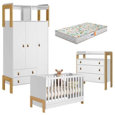 Imagem de Quarto de Bebê Fantasia Branco Acetinado com Colchão Gazin – Qmovi