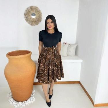 Imagem de Saia Midi Godê Moda Evangélica Feminina - Miss Flower, Oncinha, G