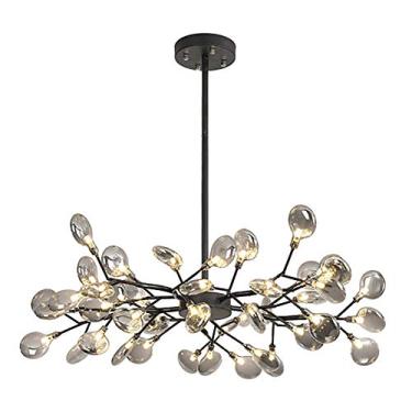 Imagem de Lustre de vidro preto feito à mão, G4 Firefly Pendant Light Semi Flush Mount ajustável Luz de teto compatível com sala de estar, quarto, cozinha, sala de jantar, luzes pendentes modernas
