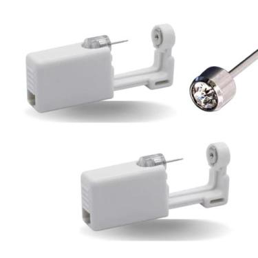 Imagem de Kit 2 mini pistolas brancas com brincos aco inox pedra cristal 3mm par