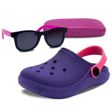 Imagem de Kit Oculos E Babuche Sandalia Chinelo Moda Infantil Leve K30-Feminino