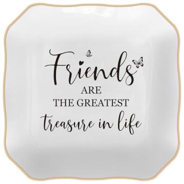 Imagem de TIAOFENGZHEN Presentes de aniversário de amigos para mulheres – Bandeja de joias, "Friends are the Greatest Treasure in Life" – Presentes de amizade para mulheres, presente para amigos – Prato de anel