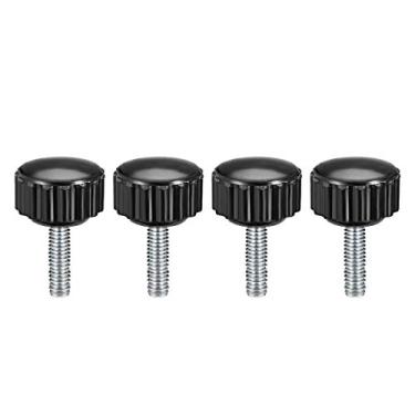 Imagem de uxcell 4 maçanetas serrilhadas M4 x 14 mm Metric Zinc Plated Carbon Steel Rosca macho parafuso de polegar no tipo 16 mm cabeça redonda de plástico rosqueado parafuso de mão botões pretos