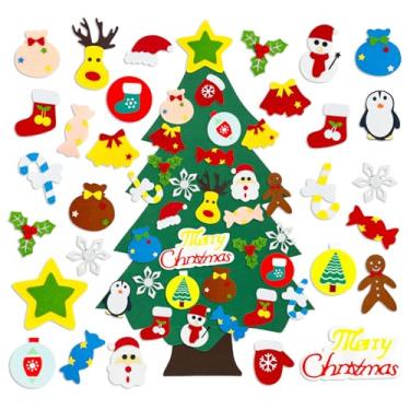 Imagem de Árvore de Natal de feltro DIY com 30 peças de ornamentos para crianças, árvore de Natal de feltro de 9 m para crianças Montessori, decoração de festa de ano novo