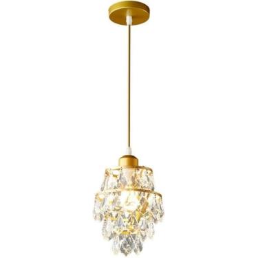 Imagem de Lustre Pequeno Lustre de Cristal Pendente Luminária Pendente Teto V-intage Ouro Cristal Pendente Iluminação Bar Moderno Fazenda Cozinha Ilha Luz para Sala de Jantar Quarto Corredor, Dourado