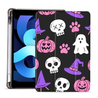 Imagem de MAYCARI Capa de Halloween para iPad de 10,2 polegadas 2021/2020/2019 com suporte para lápis, chapéus de bruxa originais caveiras iPad 9ª/8ª/7ª geração, capa protetora traseira de TPU macio, capa