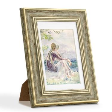 Imagem de Axeman Porta-retrato de 10 x 15 cm com tapete para 9 x 12 cm, moldura ornamentada vintage de 10 x 15 cm com acrílico para exibição de parede ou mesa, design retrô decorativo rústico de madeira