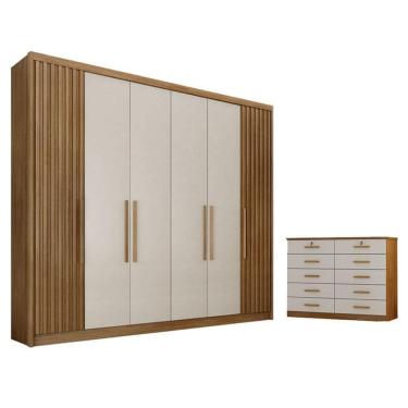 Imagem de Guarda Roupa Casal Ripado Bolonha e Gaveteiro Milão com Chave Cumaru 25 Fendi - Novo Horizonte