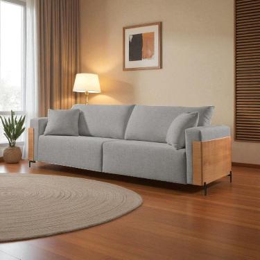 Imagem de Sofá Fixo Heitor 3 Lugares Luxo Pé de Metal 2,20m Castellar Móbile Linho Cinza