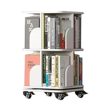 Imagem de AKALNNB Estante rotativa de 360° Estante de livros de madeira maciça natural trapezoidal com rodas, estante para casa, sala de estar, estante de livros