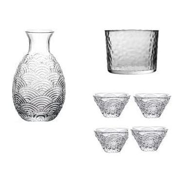 Imagem de JOEUQK Presente para copo de cerveja, conjunto de saquê tradicional, conjunto de saquê de vidro com 6 peças, garrafa de saquê de 330 ml e 4 copos de saquê 1 tanque de saquê, garrafa de saquê fria