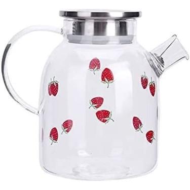 Imagem de Chaleira de vidro - panela de água fria de vidro de morango sumo de grande capacidade fruta chaleira de vidro resistente ao calor for água a ferver canecas bonitas (cor: 1000 ml) (cor: 1600 ml)