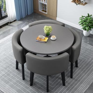 Imagem de Conjunto De Mesa De Jantar Quadrada Redonda C De Linho Com Cadeiras Para Espaço Pequeno 5 Peças Mesa E Cadeiras De Cozinha Modernas Mesas E Cadeiras De Cozinha Economizadoras De Esp, Leather Y